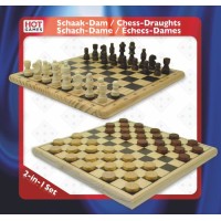 Schaak-Dam-Set hout bedrukt 29x29 cm.